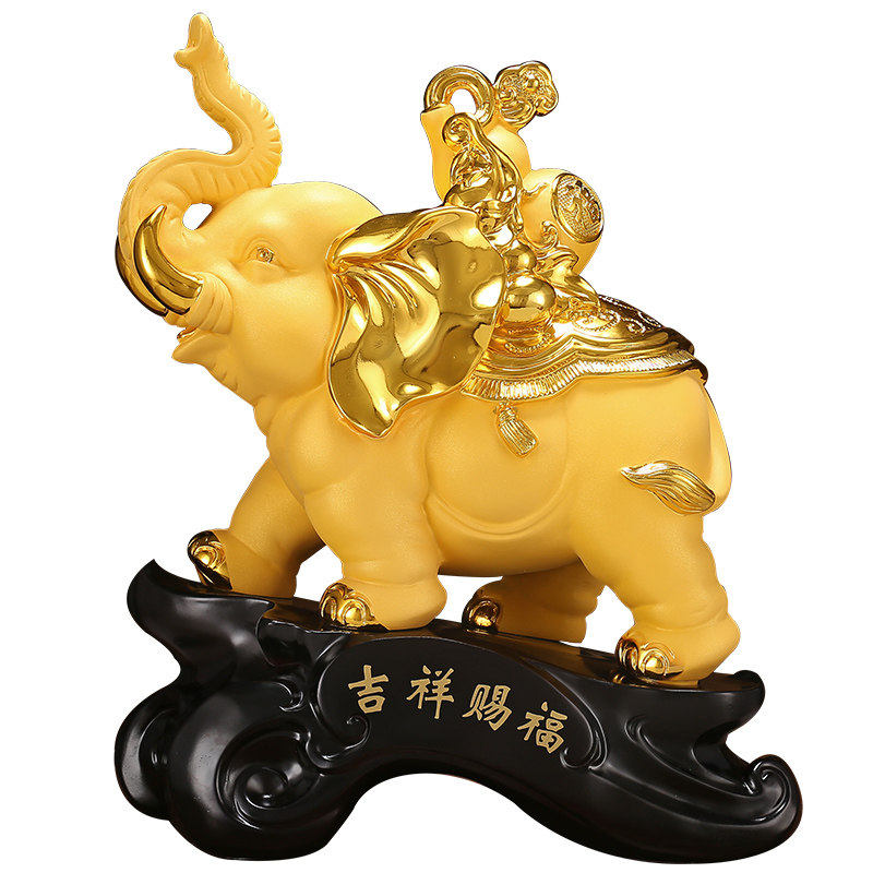 金色吉祥大象摆件一对轻奢白菜葫芦客厅玄关摆件