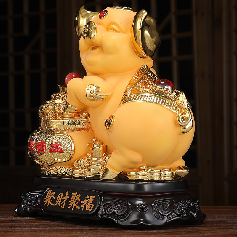 招财金猪摆件聚宝盆客厅装饰品创意可爱工艺品生肖猪年风水吉祥物