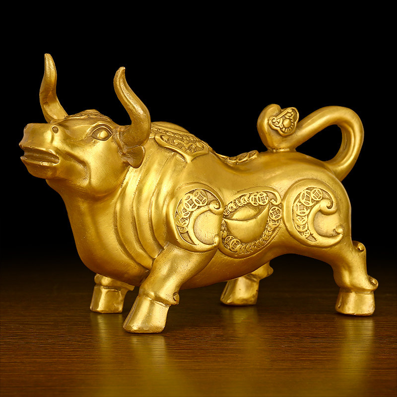 招财纯铜牛摆件老板办公室桌面装饰风水牛气冲天十二生肖牛工艺品