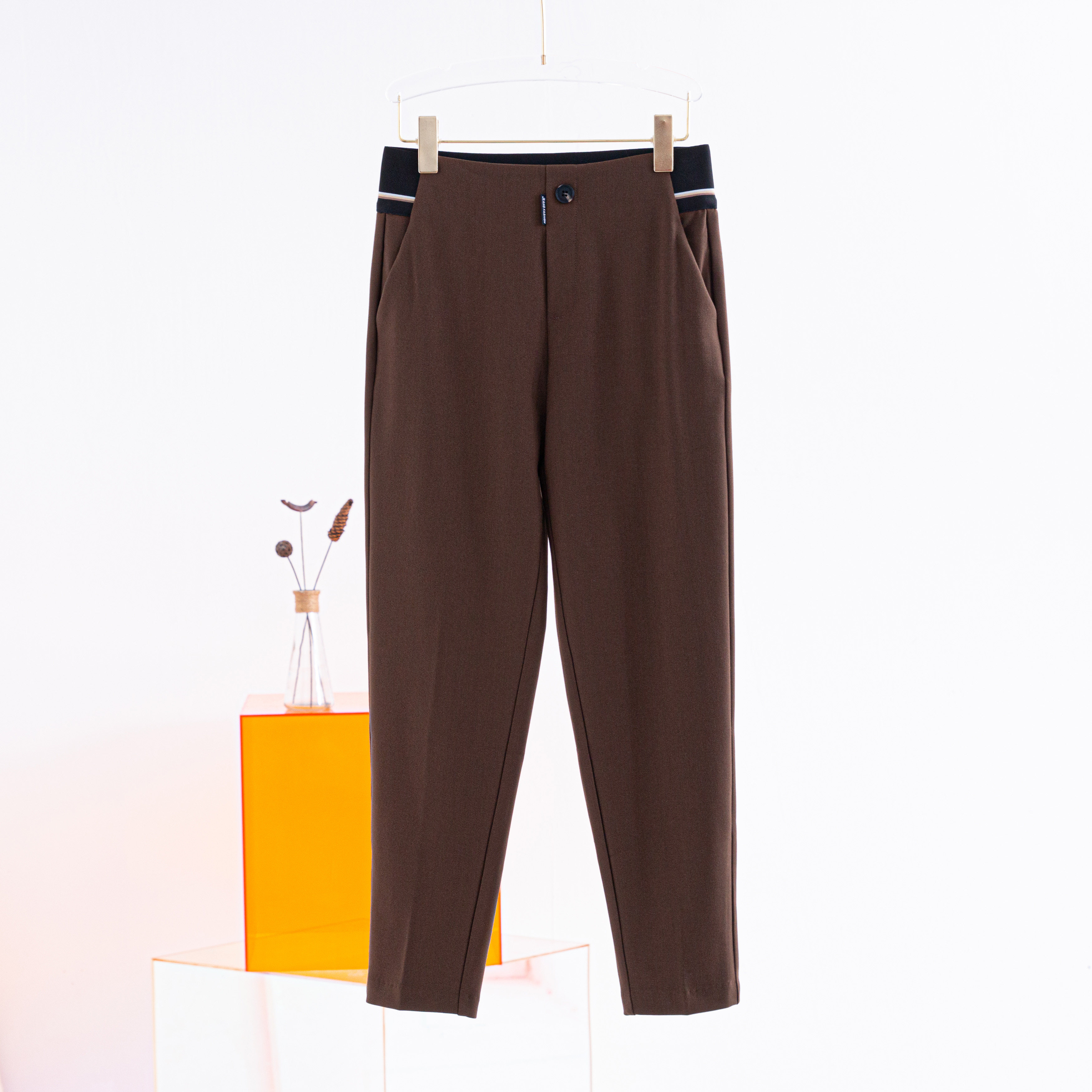 欧货2021秋季新款弹力织带字母西装裤女高腰休闲裤