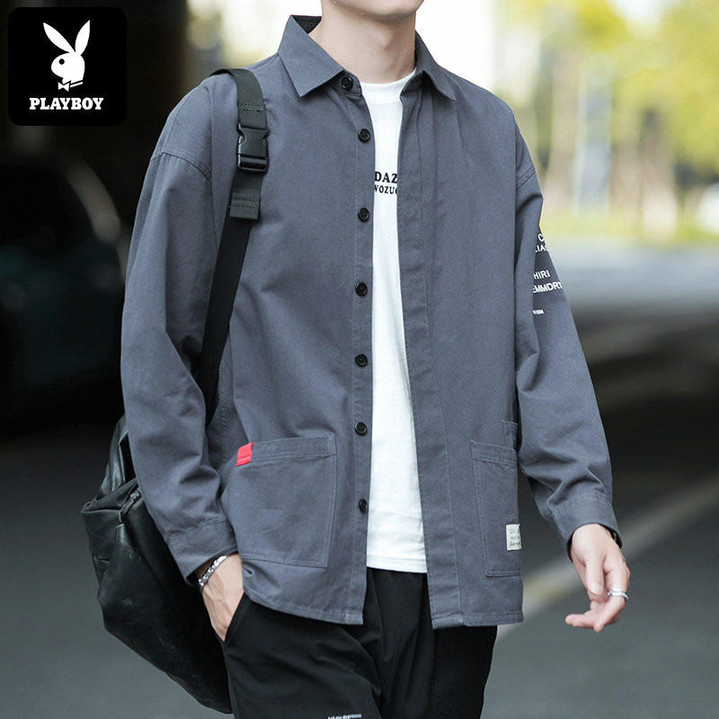 花花公子工装外套男潮牌流百搭春秋夏季牛仔夹克休闲痞帅衬衫上衣