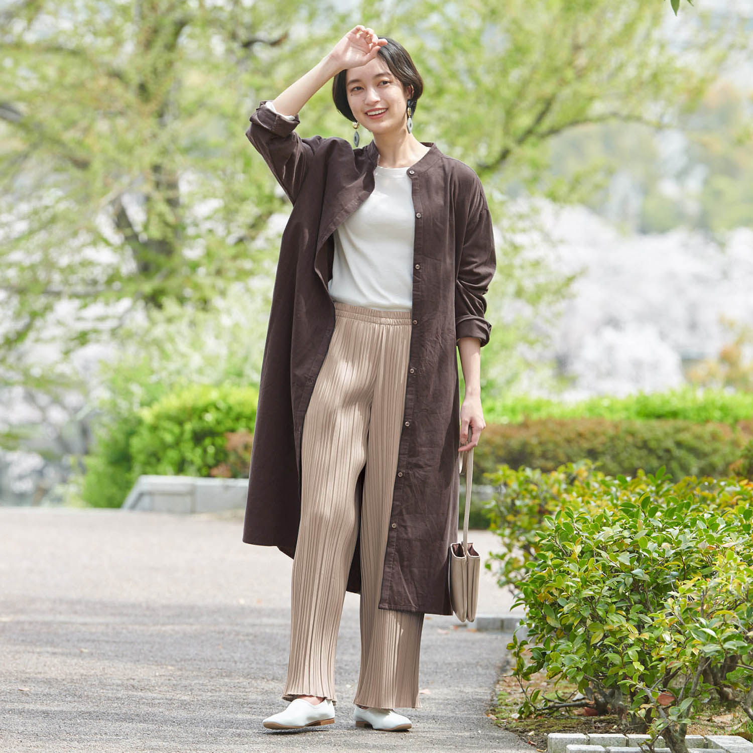 日系女装千家秋款立领长款灯芯绒长袖衬衣腰带衬衫