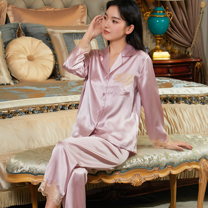 100%桑蚕丝杭州丝绸家居服真丝长袖长裤重磅宽松性感女睡衣两件套