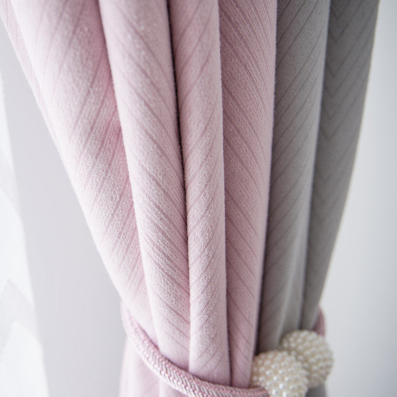 定制简约粉灰拼接ins成品客厅卧室落地窗仿定制窗帘