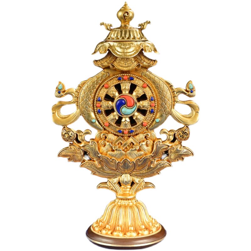 八吉祥摆件密宗纯铜慧宝组合吉祥八宝藏传金轮法轮佛前供佛台摆件