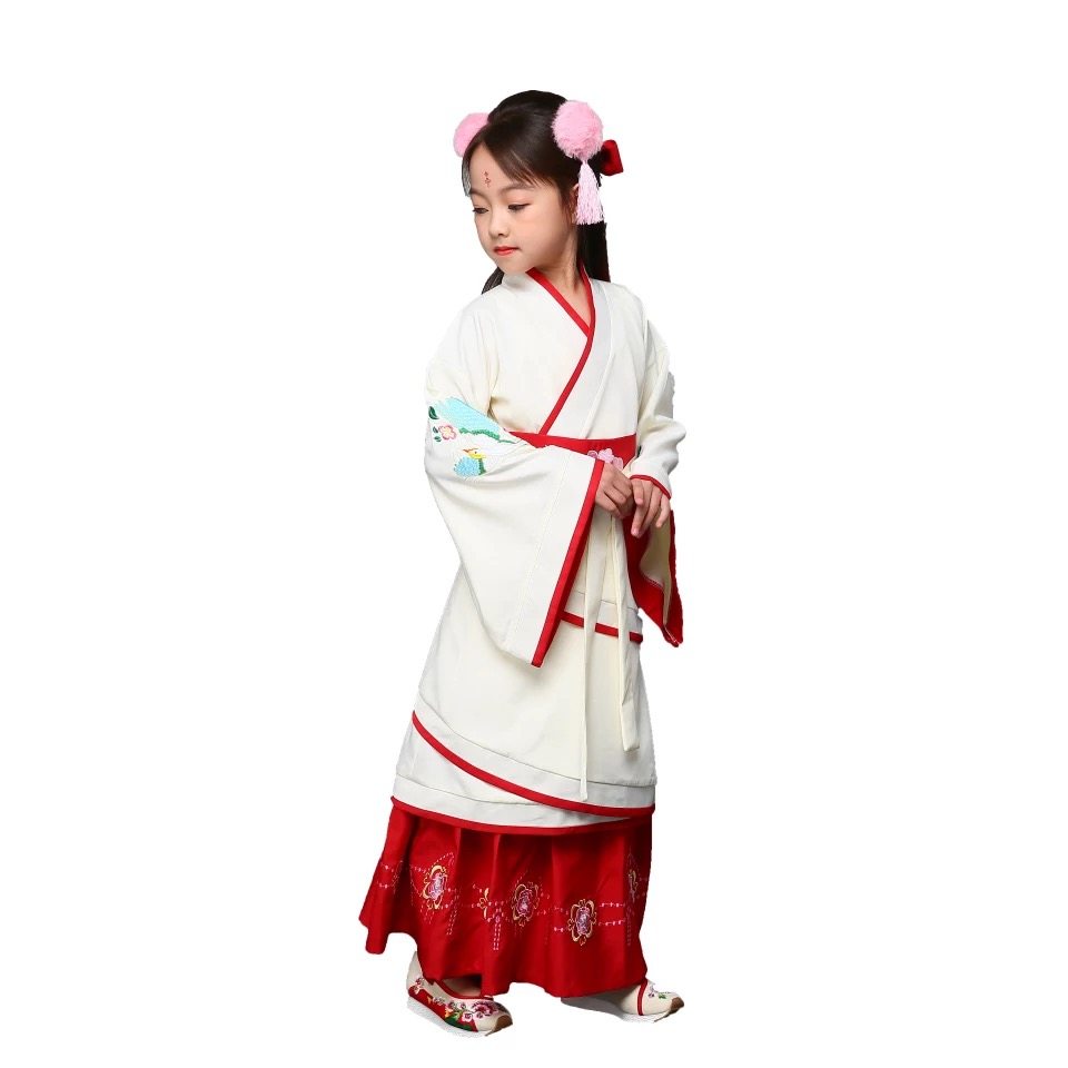 新春精品女童正规两绕曲裾襦裙汉小孩传统国学儿童演出服