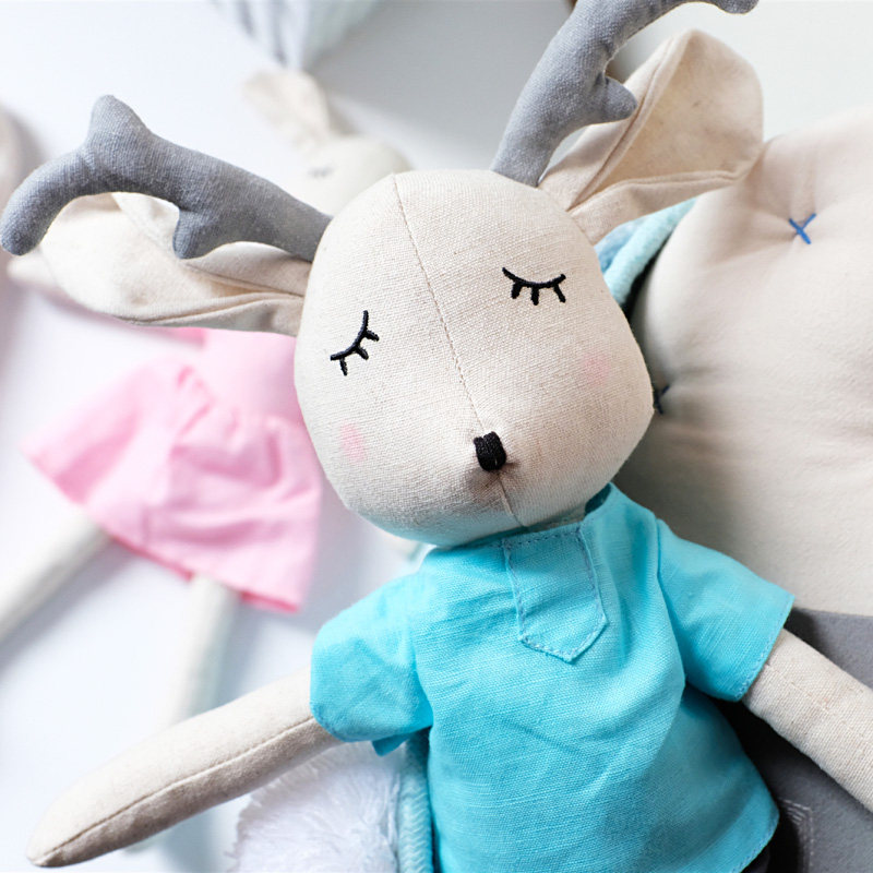 ins北欧棉麻公仔丹麦棉布娃娃儿童毛绒玩具陪睡纯棉穿衣玩偶睡眠