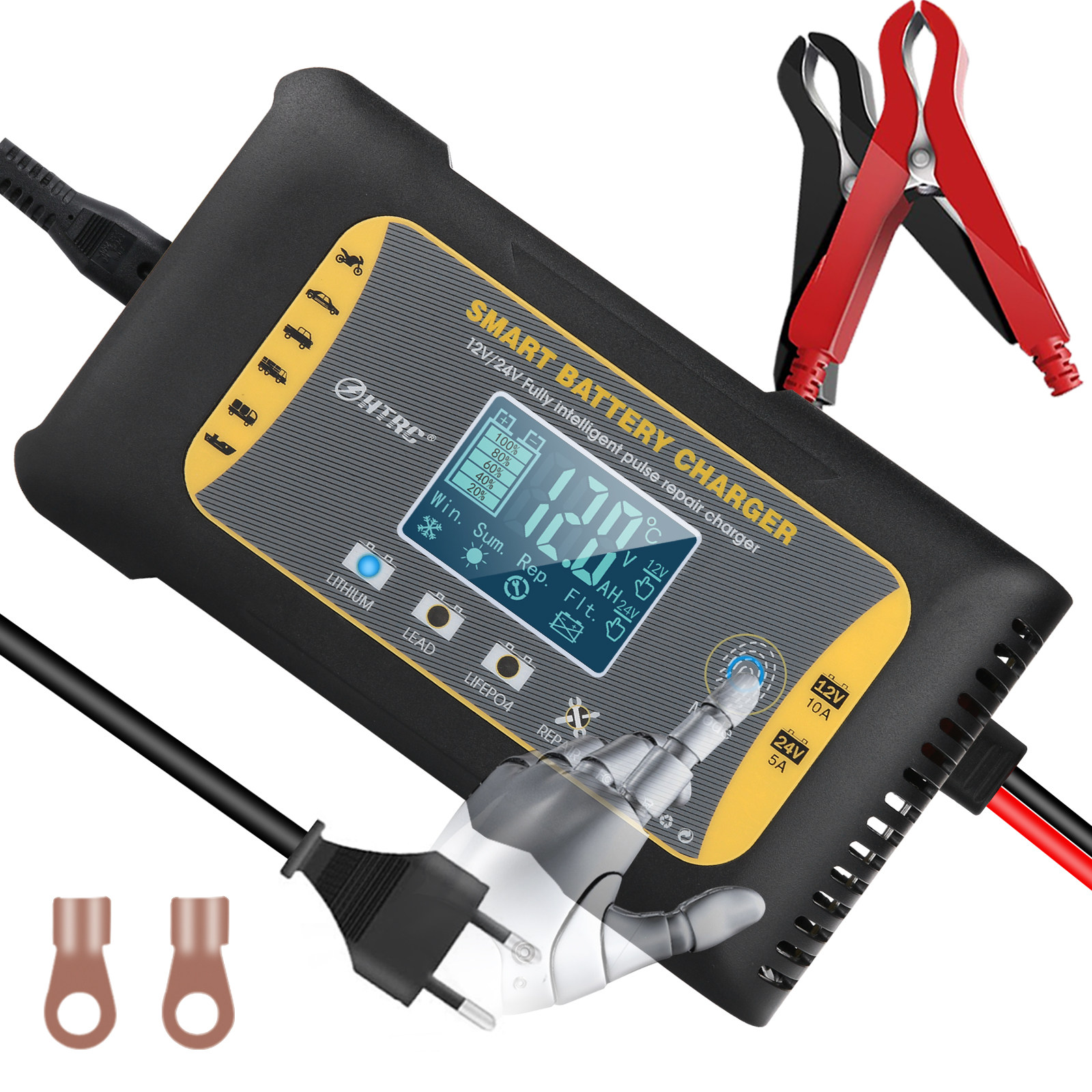 汽车摩托车12v24v铅酸蓄电池启停电瓶充电器大功率车用电瓶充电器