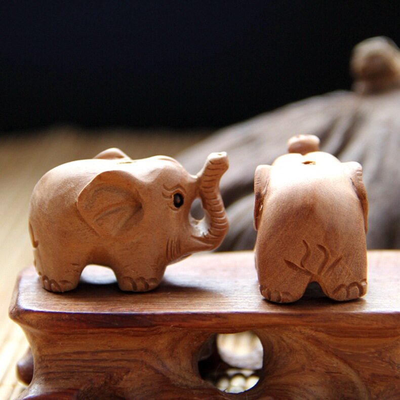 桃木雕刻小象大象饰品钥匙扣配件木质工艺品木雕