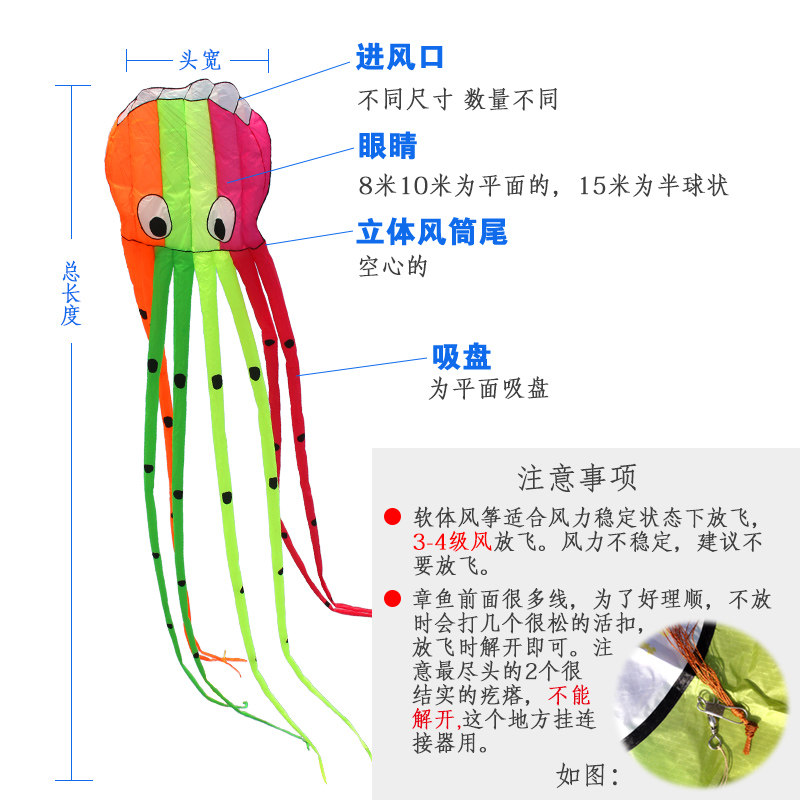 大型软体风筝潍坊特色筒状章鱼水母壮观经典风筝