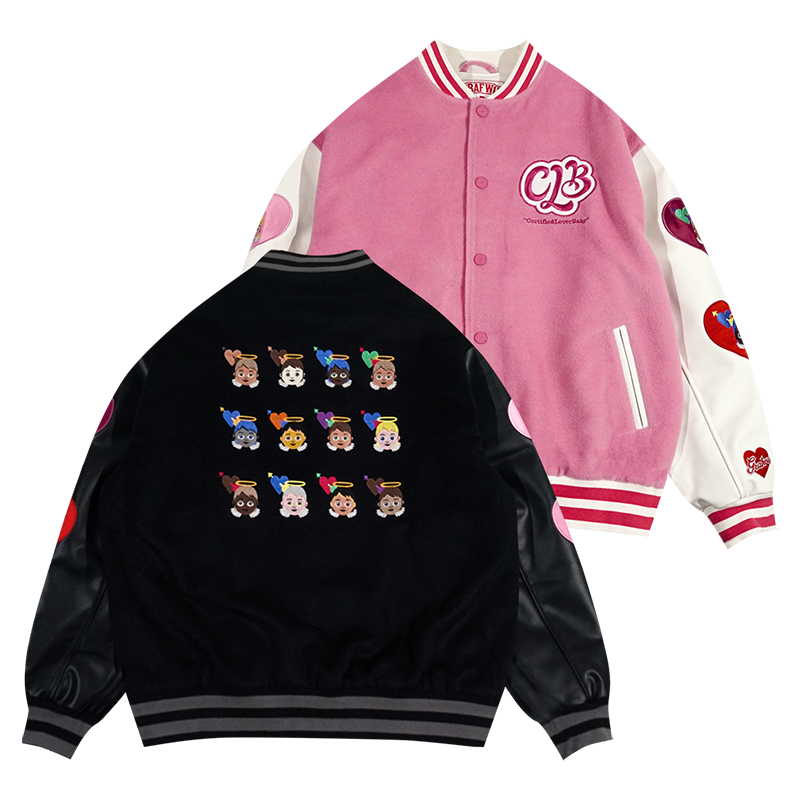 GRAF原创品牌CertifiedLoverBaby小天使粉毛呢拼接皮袖棉夹克外套