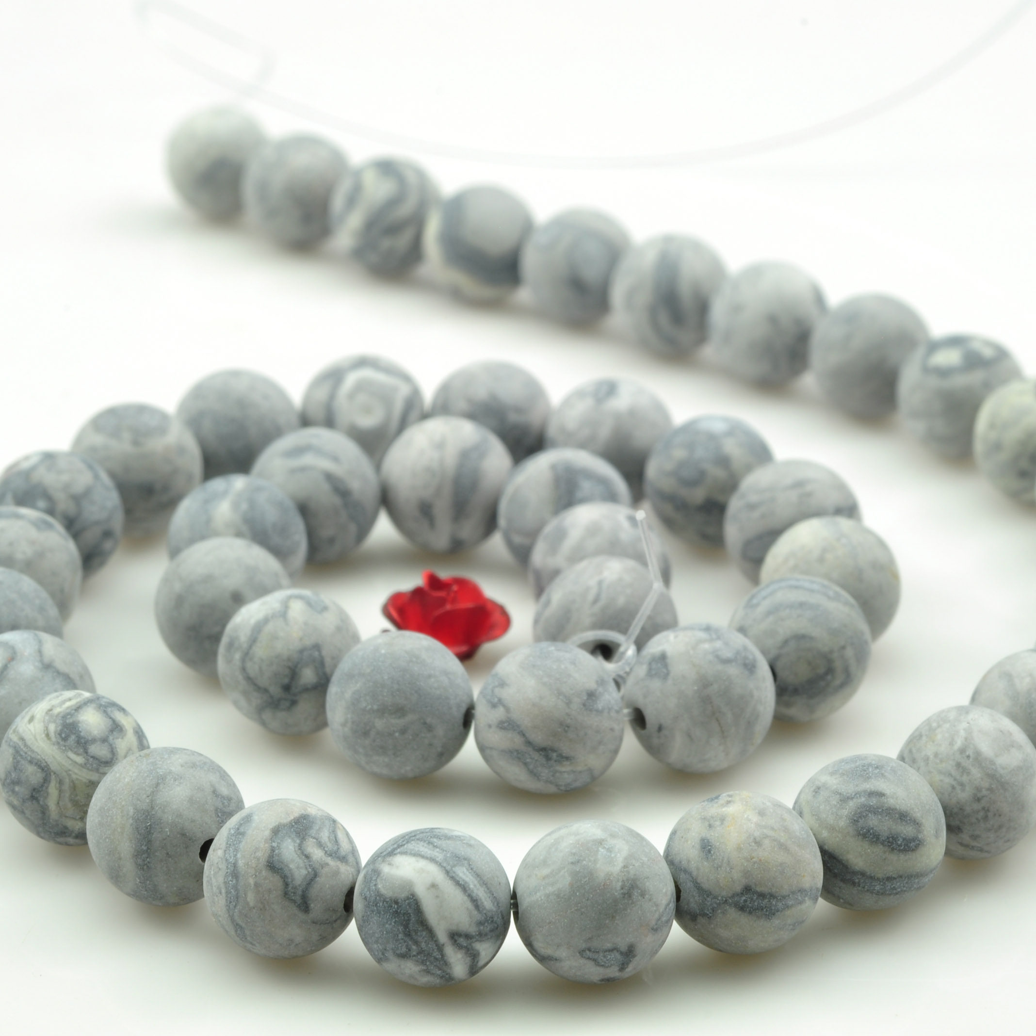 地图石天然圆珠磨砂散珠串珠子饰品配件手链diy星系木星手串材料