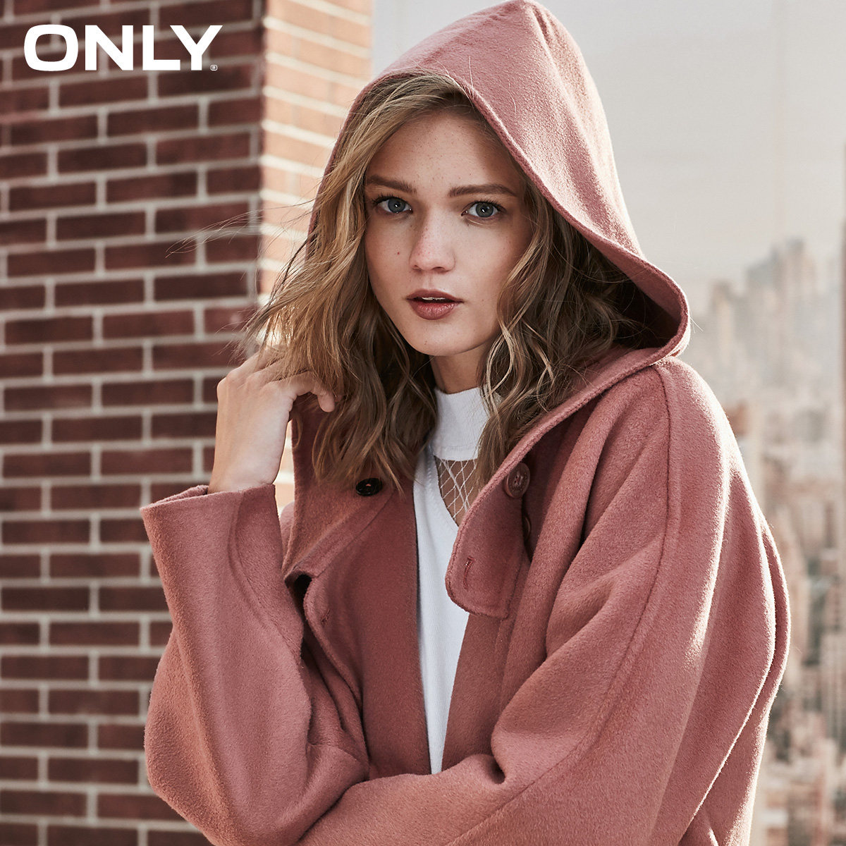 only春夏装2019新款女连帽双面毛呢子大衣外套中长款女|11834s520