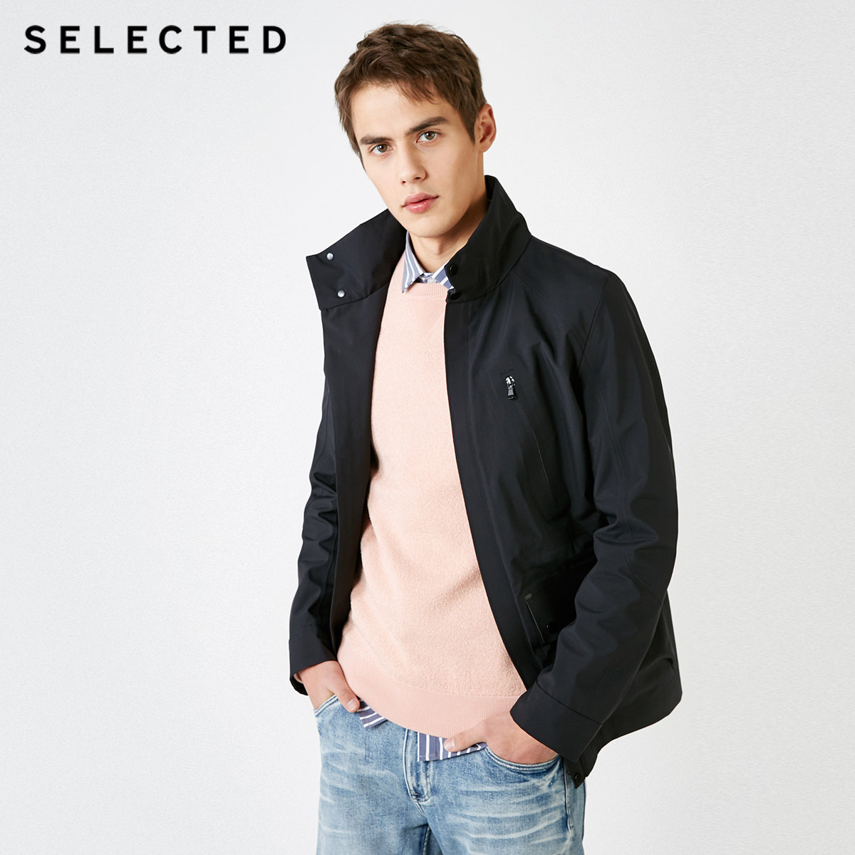 绫致selected思莱德帅气防水短款商务休闲风衣男士外套4191om502