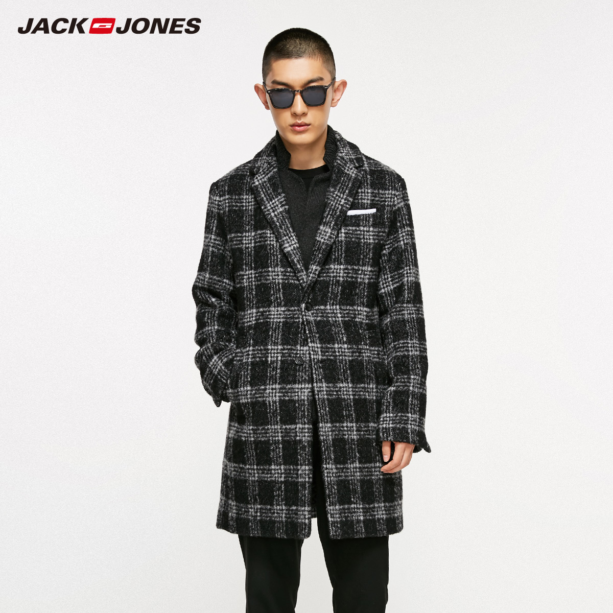 27日0点，JackJones 杰克琼斯 男士时尚格纹羊毛大衣