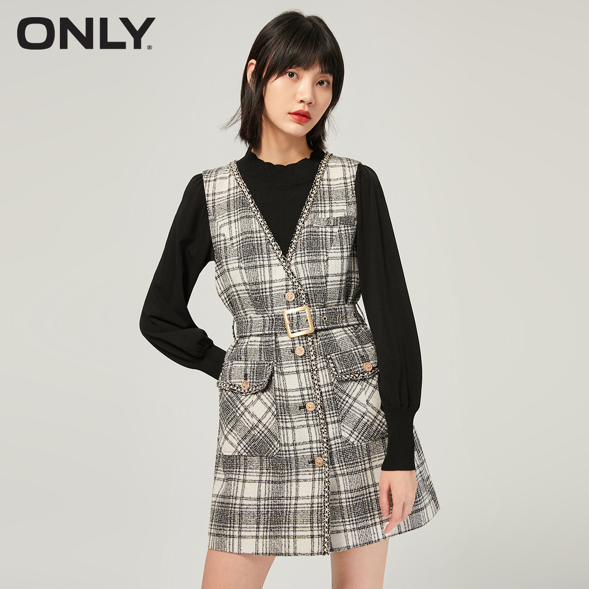 6件75折only夏季新款优雅小香风气质收腰显瘦连衣裙