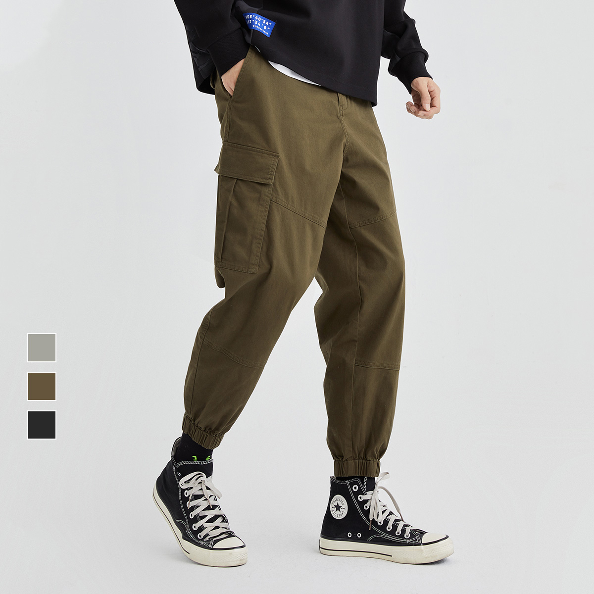 [聚]JackJones杰克琼斯潮流春季男运动锥腿工装休闲裤221114081