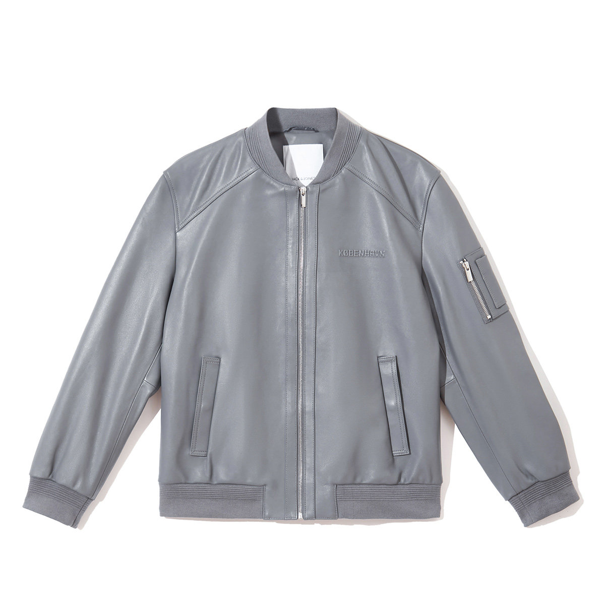 5件8折杰克琼斯夹克外套男冬灰色棒球字母装饰皮衣