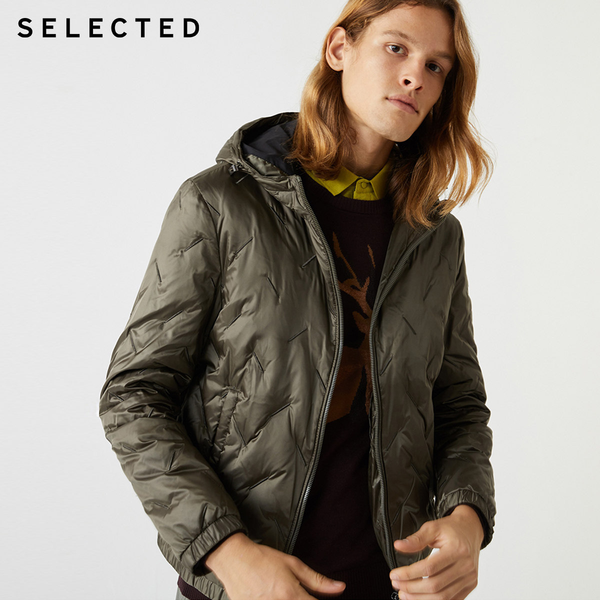 selected思莱德鸭绒潮帅刺绣连帽羽绒服外套419412510羽绒服