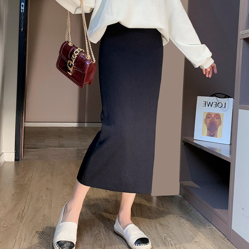 不开叉包臀半身裙女秋冬中长款直筒一步毛线包裙不起球针织长裙厚