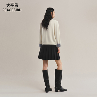 【商场同款】太平鸟25冬季新款格雷系撞色翻领针织开衫A1EDF4173