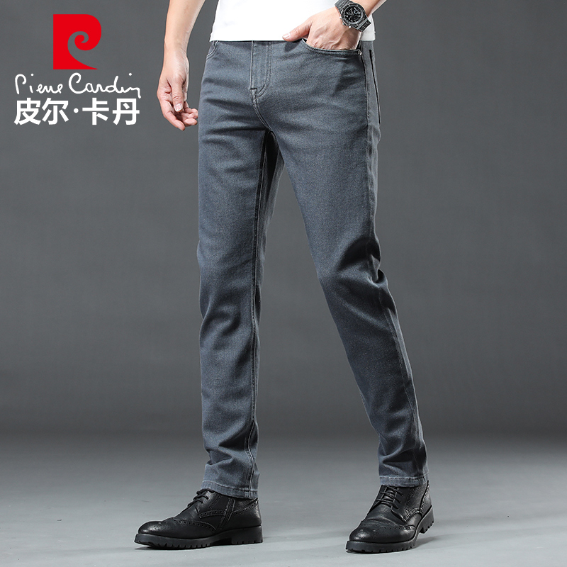 皮尔卡丹夏季薄款深灰色牛仔裤男潮流男裤宽松直筒休闲修身长裤子