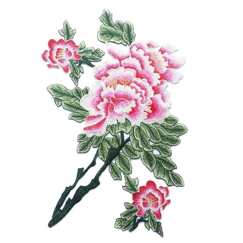 刺绣富贵牡丹花朵布贴大号衣服补丁布贴