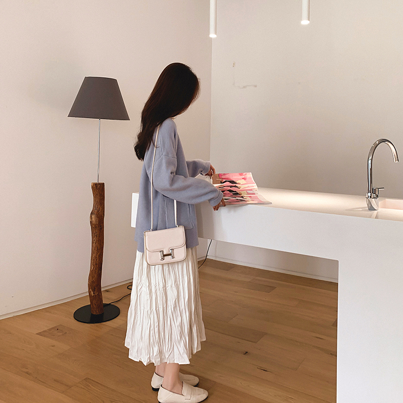 软奶蓝色毛衣开衫女2021新款春秋宽松慵懒风日系复古针织外套上衣