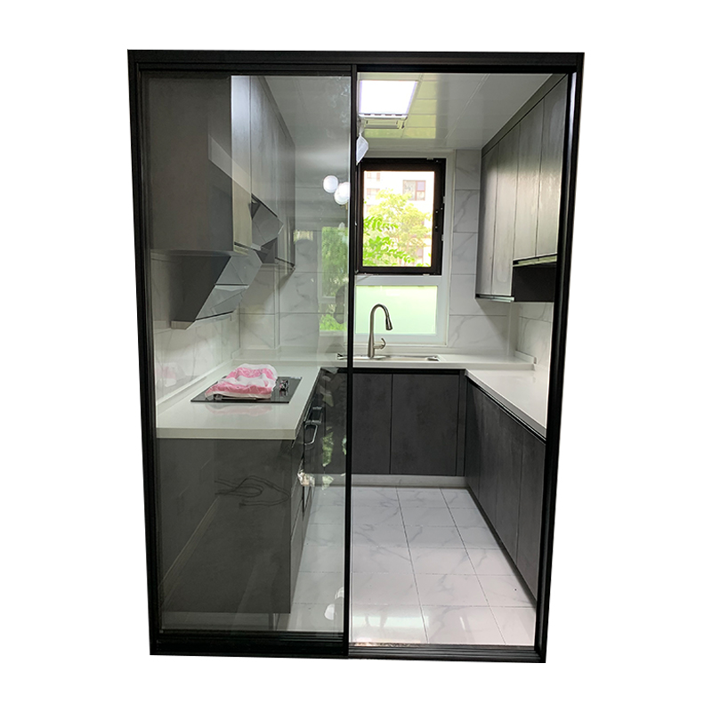 移门上海钛合金黑极窄框厨房玻璃阳台推拉门吊轨厨房门