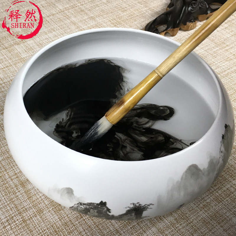 景德镇陶瓷笔洗大号包邮手绘仿古工艺品文房四宝书法绘画文房四宝