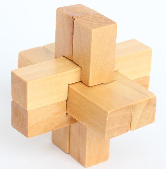 六根孔明锁6根鲁班锁粗组装解锁解环木制儿童早教积木益智力玩具