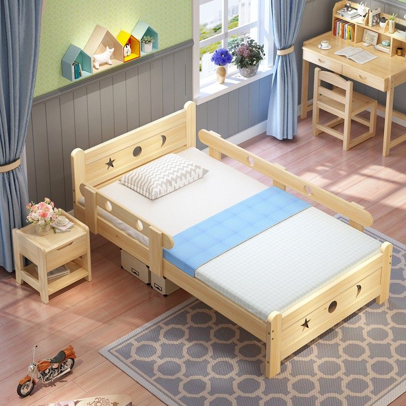 实木儿童童床12米男孩单人床护栏拼接15米女孩儿童床