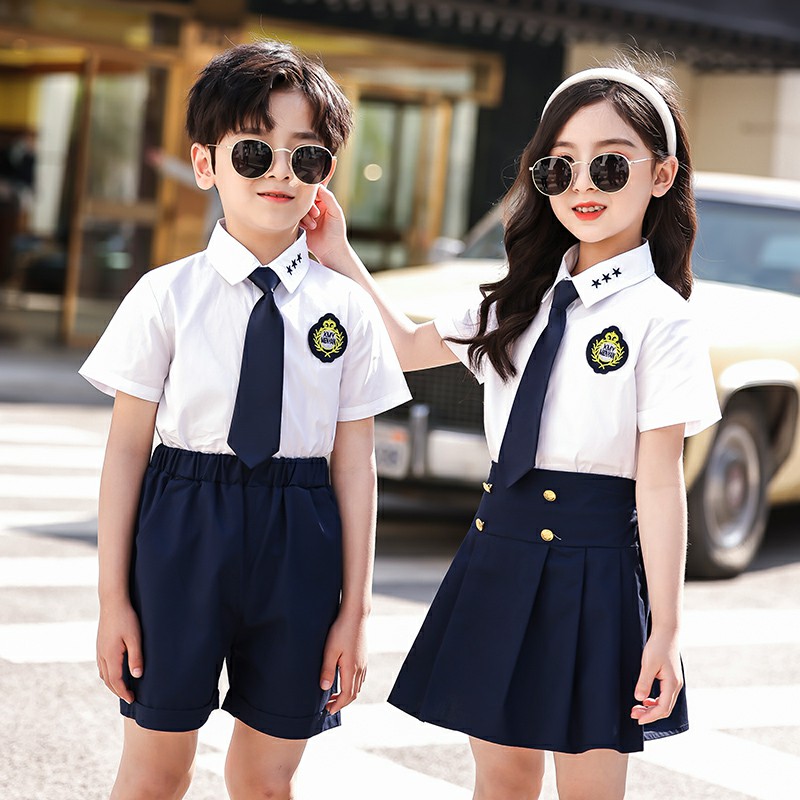 小学生校服夏季短袖班服男童领带女童短裙礼仪校服