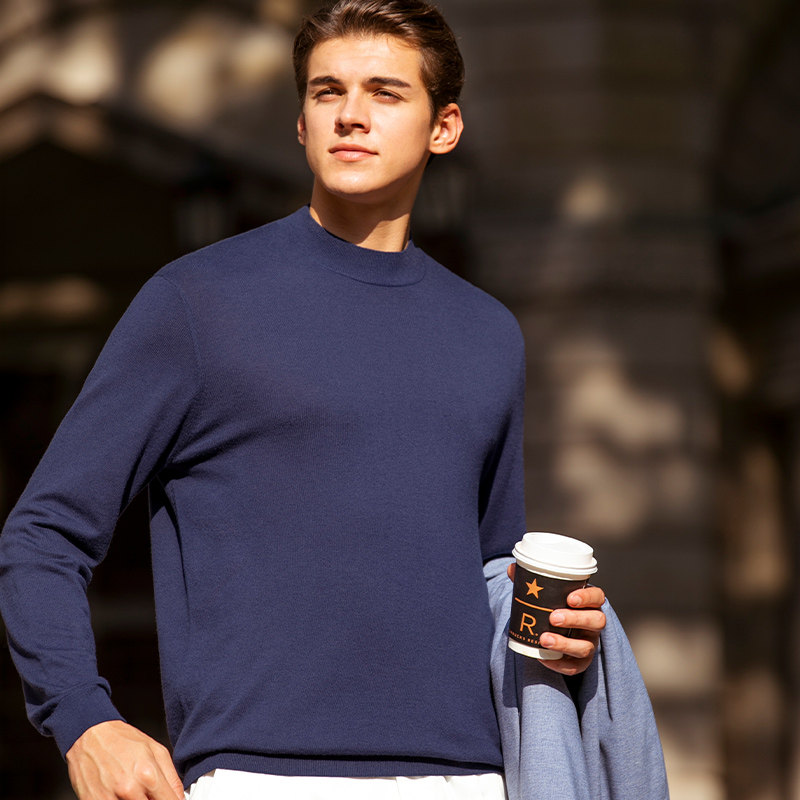 布先生可机洗羊毛长袖t恤 冬季纯色羊毛t套头针织衫男装 bt11131