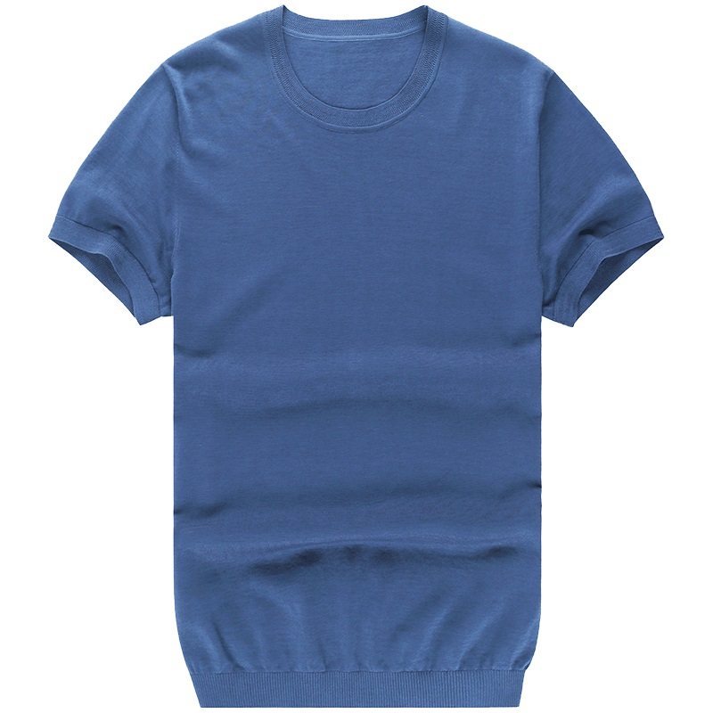 布先生 薄款针织短袖男纯棉新款夏季蓝色t恤休闲圆领衣服t桖