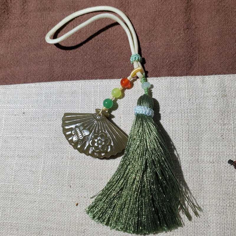 方言手工挂包吊坠扇子编制精品和田玉全料糖车挂