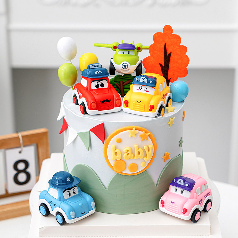 儿童生日蛋糕装饰卡通回力小汽车飞机摆件小车汽车节日装扮用品