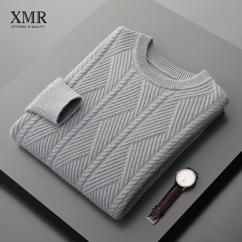 轻奢时尚羊绒衫男圆领加厚羊毛针织打底衫青春活力保暖山羊绒毛衣