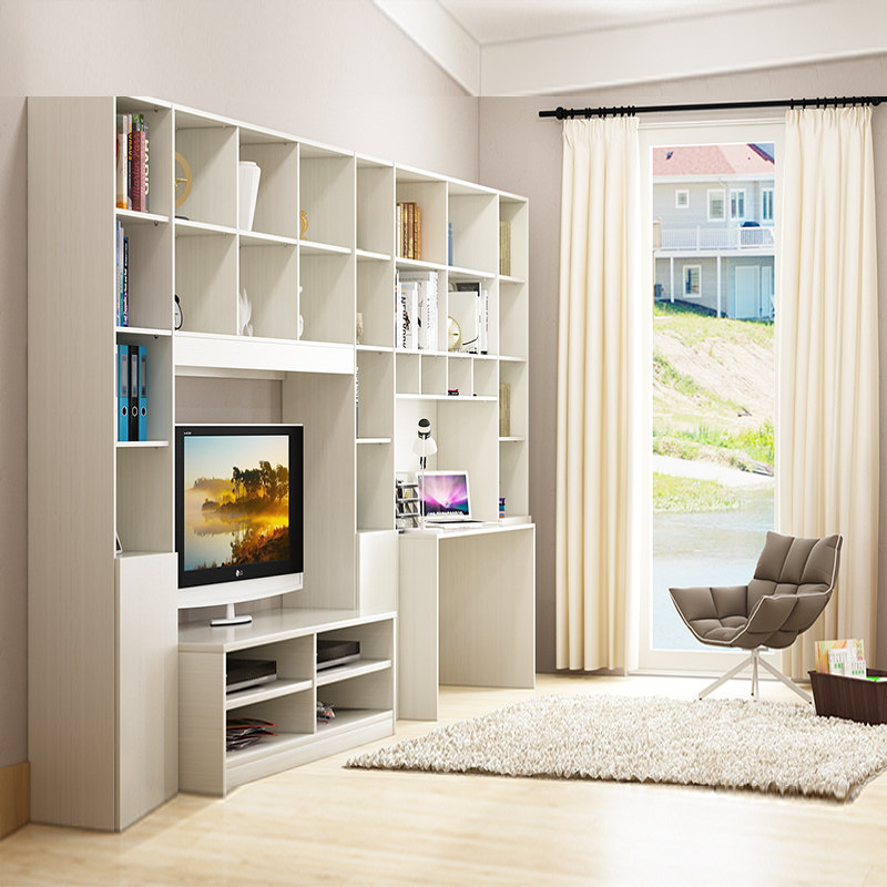 北欧电视柜书柜组合墙柜书桌一体客厅多功能背景墙柜子家具定制