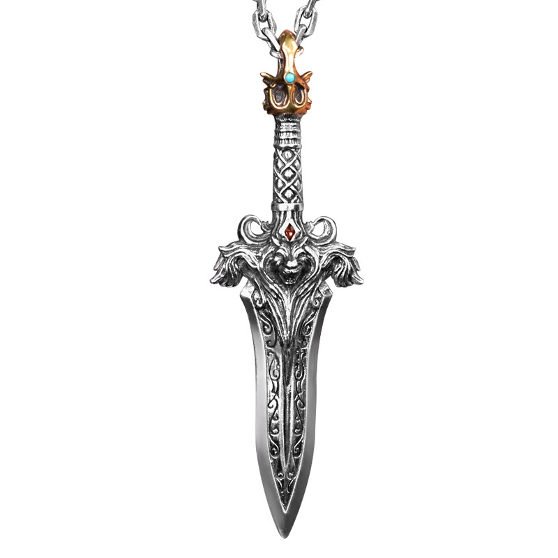 匠心原创狮王勇者之剑吊坠纯银镶嵌松石南红项坠