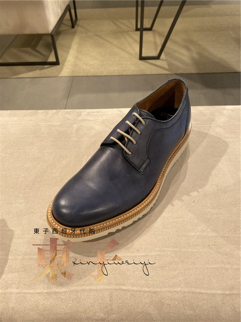 西班牙代购lottusse乐途仕折扣男鞋牛皮蓝色时尚休闲鞋t