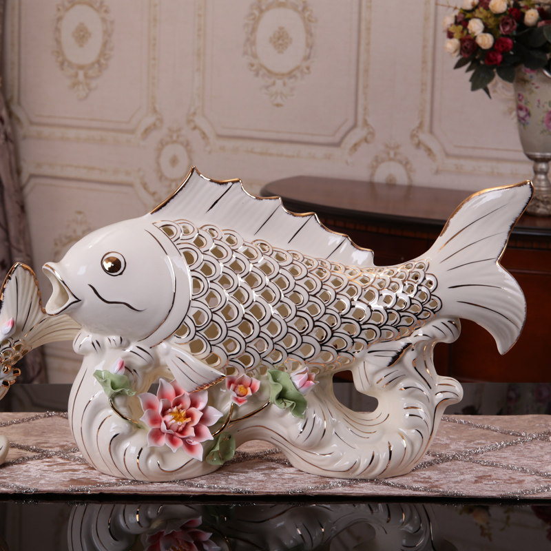 客厅陶瓷鲤鱼大摆摆件电视柜工艺品家居装饰摆设招财摆件