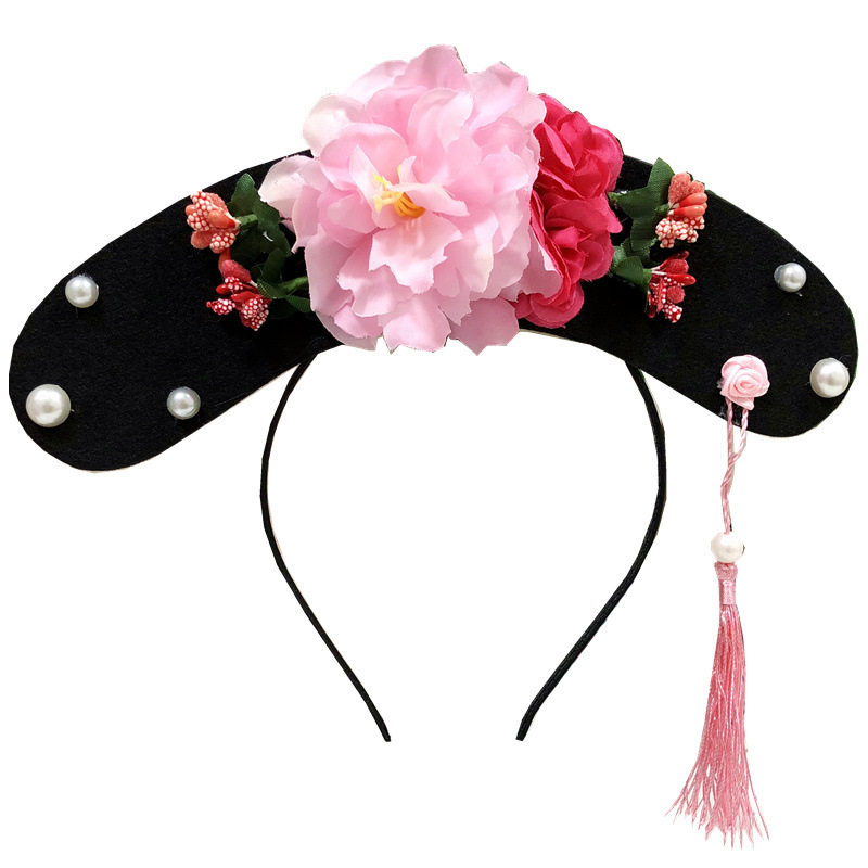 帽子清朝格格头儿童帽成人头饰花朵可爱舞蹈帽子