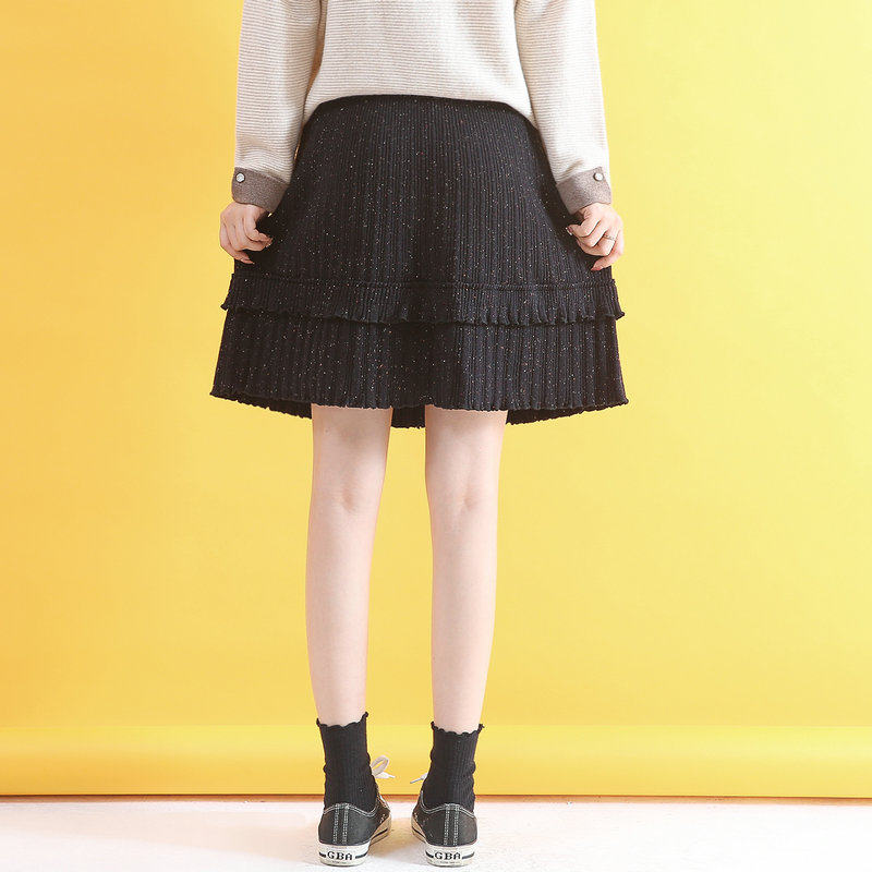 及膝半身裙到膝盖的短裙针织a字裙荷叶边秋冬天穿的裙子显瘦垂感