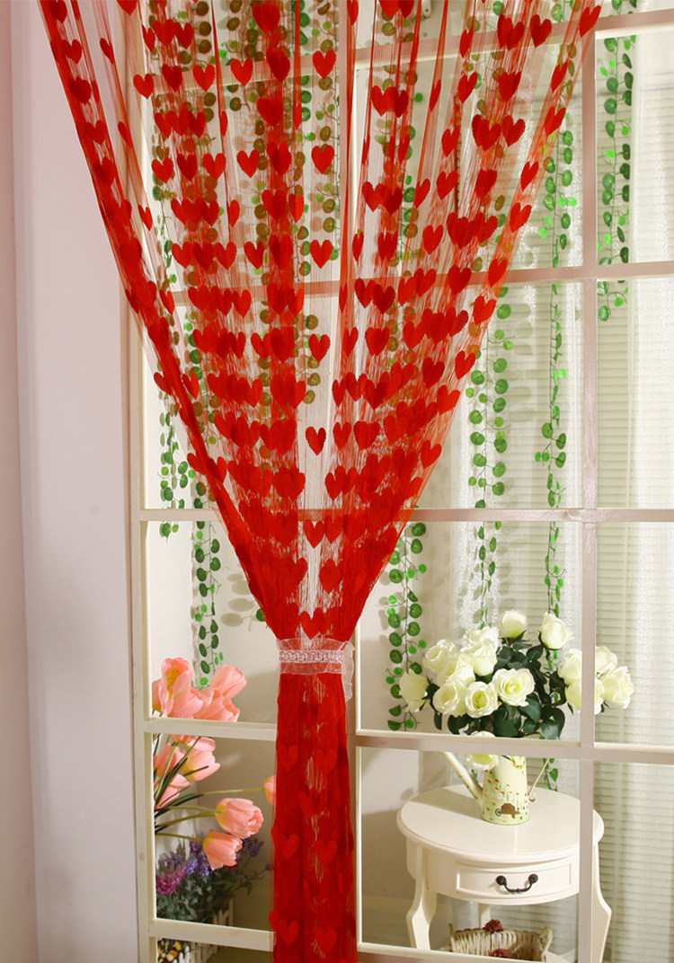 结婚门帘心形线婚庆装饰品加密丝线窗帘红色紫色线帘