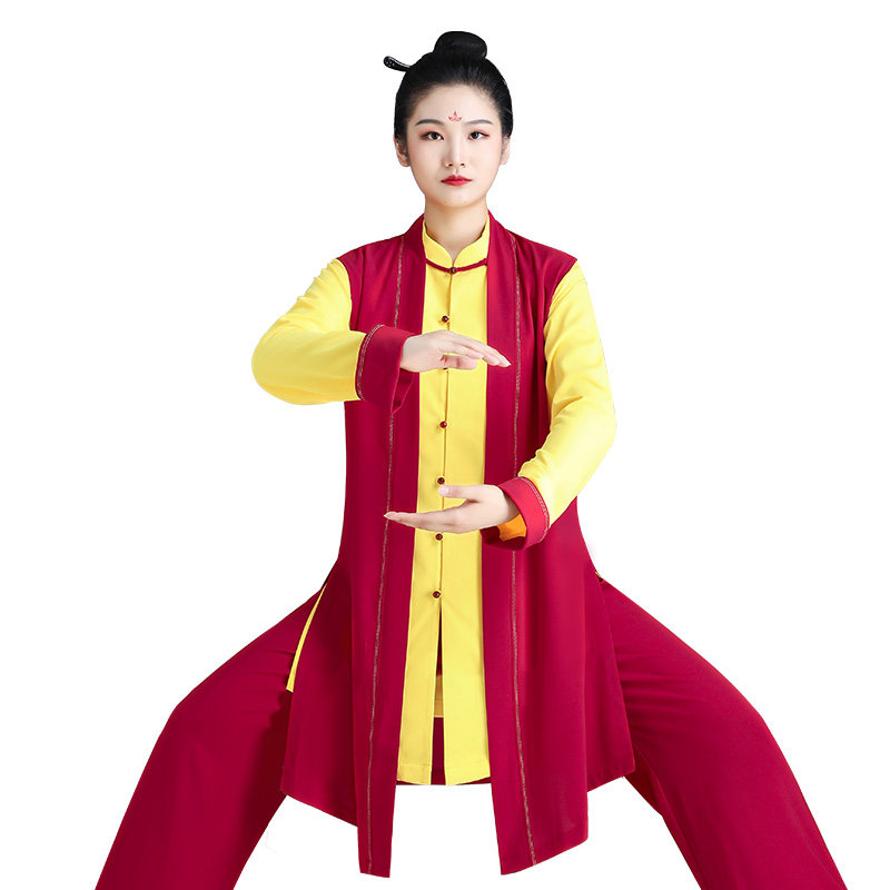 山人运动太极服女秋冬中长三件件套新款飘逸表演太极服