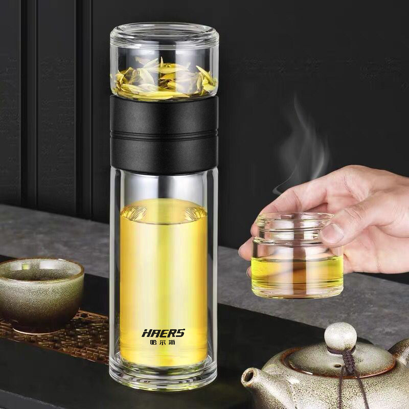 哈尔斯茶水分离泡茶茶杯透明玻璃水杯双层便携玻璃杯