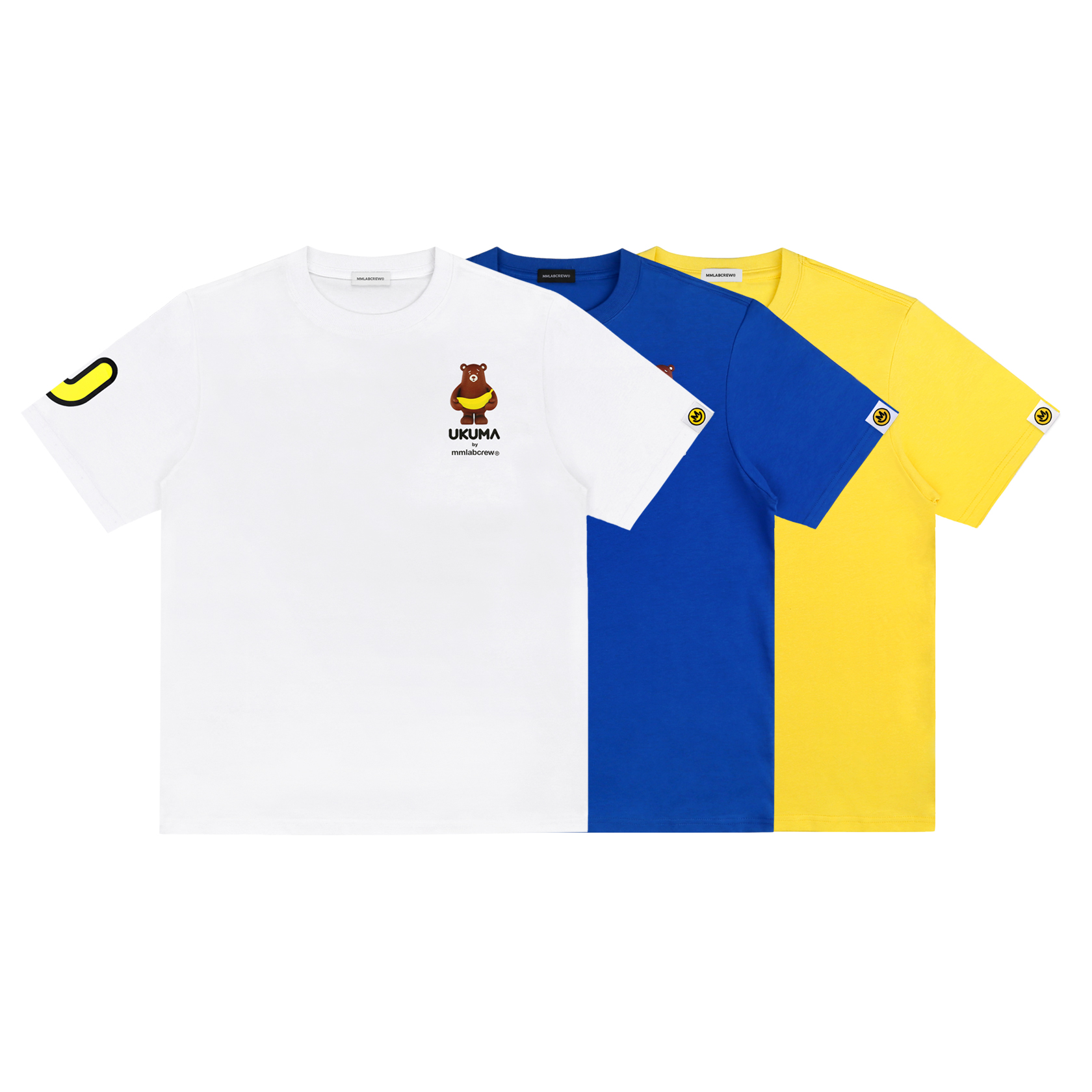 MMLABCREW UKUMA系列夏季新款香蕉熊白色黄色蓝色纯棉圆领短袖T恤