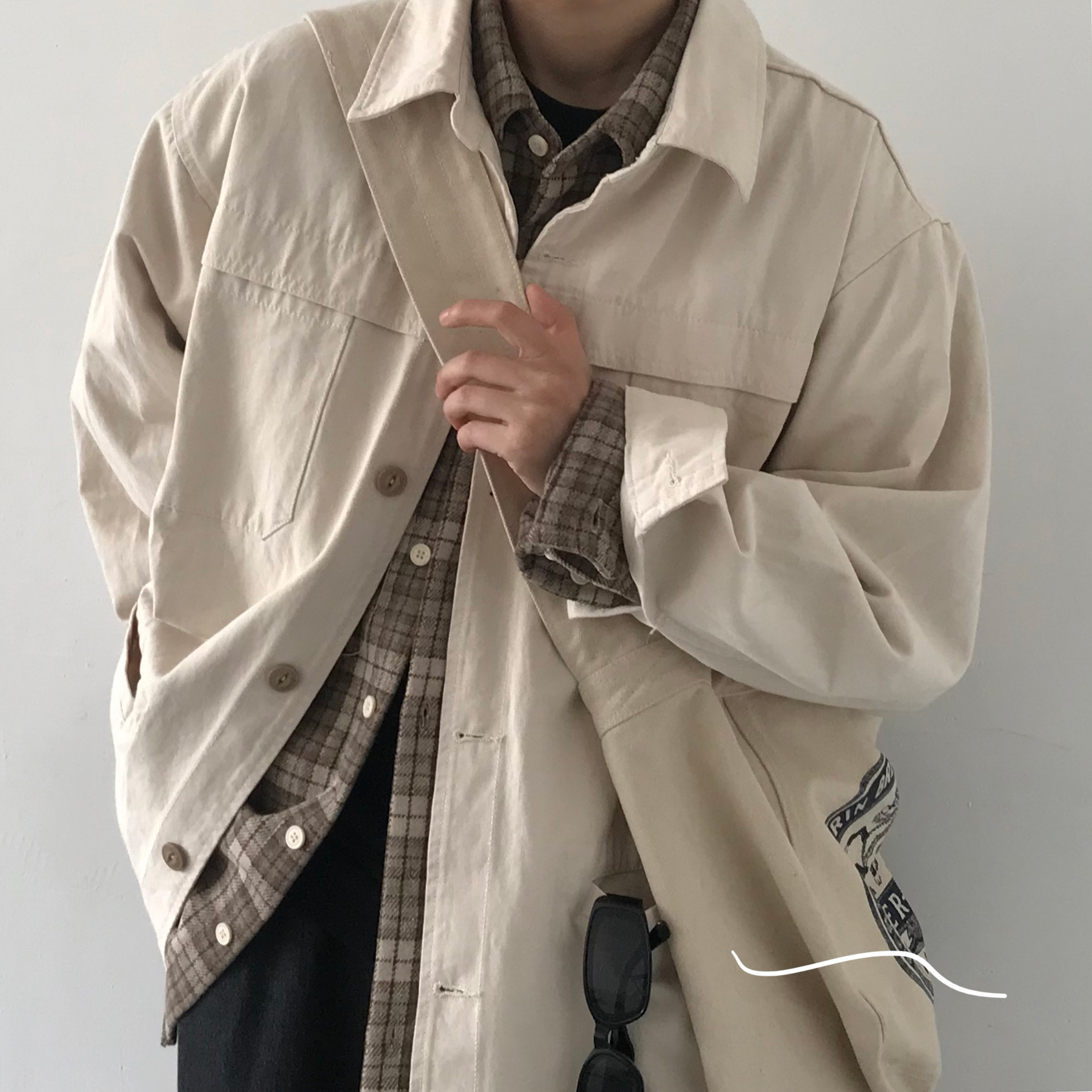 几物jiwuu 秋季日系复古浅色系宽松工装多口袋夹克外套男女通款