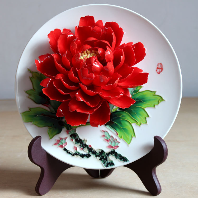 洛阳牡丹花瓷盘家居家居装饰装饰品陶瓷陶瓷工艺工艺品创意摆件